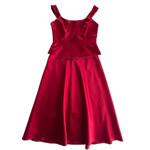 Davids Bridal Vintage Red Two-Piece Formal Top Midi Skirt Set Sz S Classic